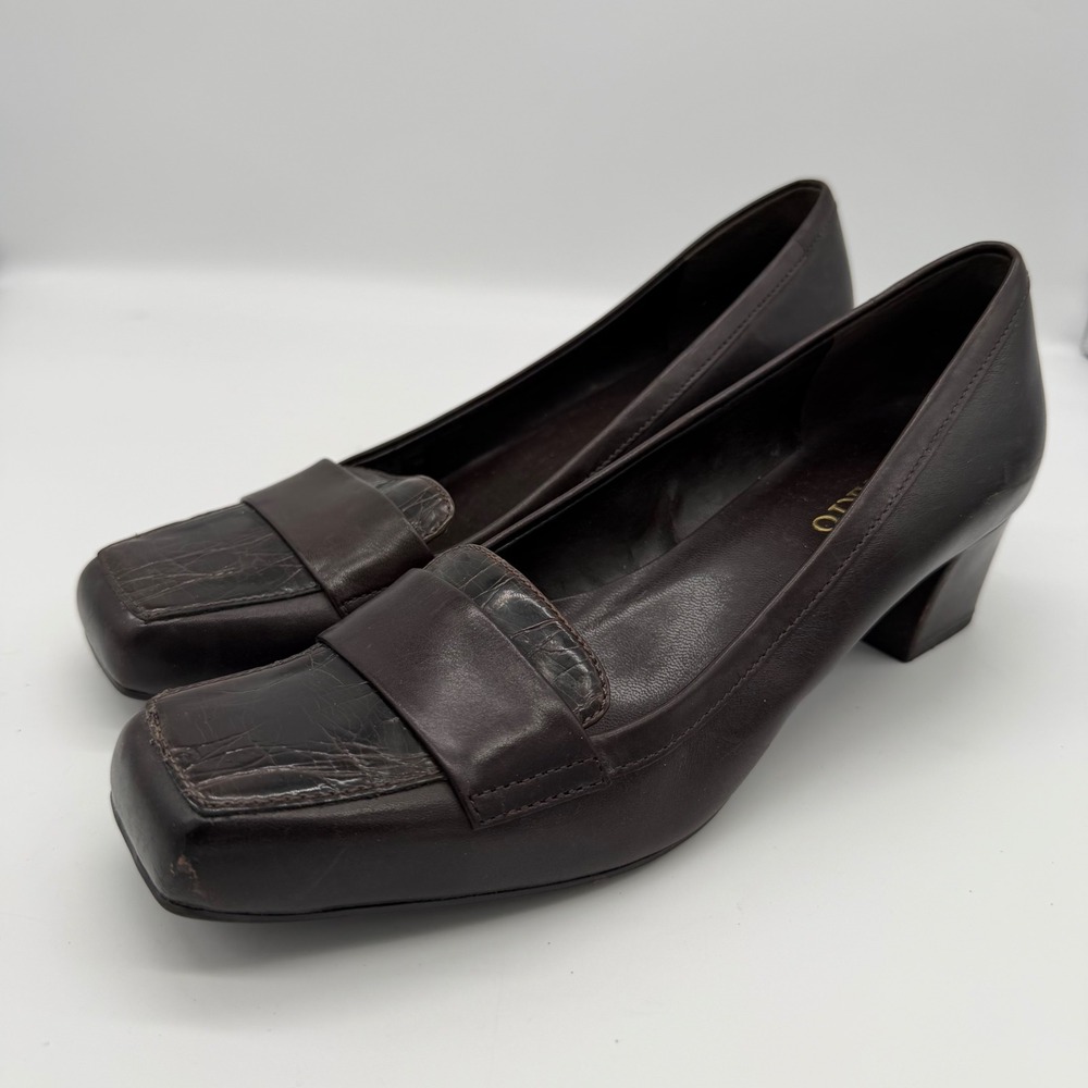 Franco Sarto L-Fever Brown Leather Loafer Pumps Square Toe Block Heel Womens 8M